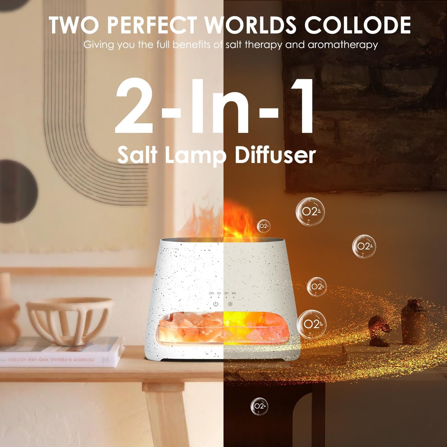 2-in-1 Aroma Diffuser mit Flammeneffekt und Luftbefeuchter, Grauweiss