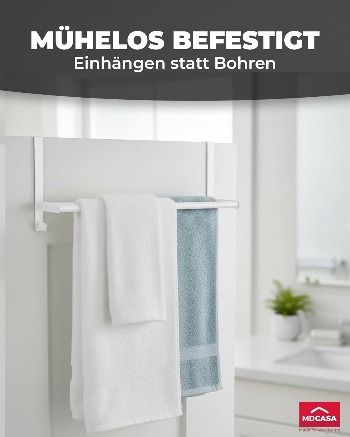Verstellbarer Handtuchhalter ohne Bohren, Weiß