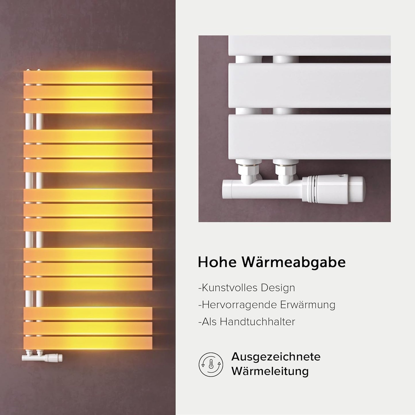 Handtuchheizkörper mit Seitenanschluss 131x60cm, 131x60cm Weiss