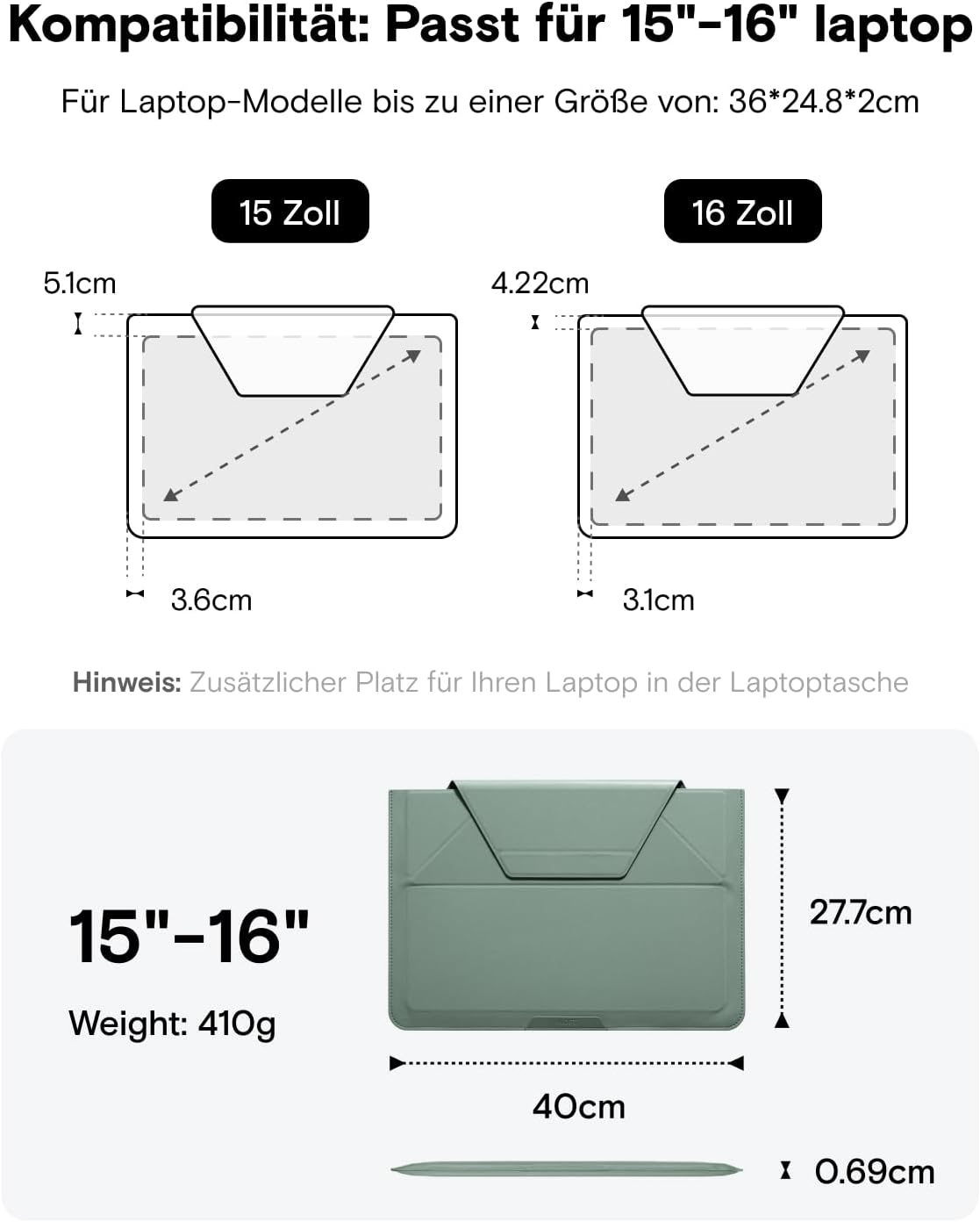 Laptoptasche mit integriertem Standfuss, Brown / 14''