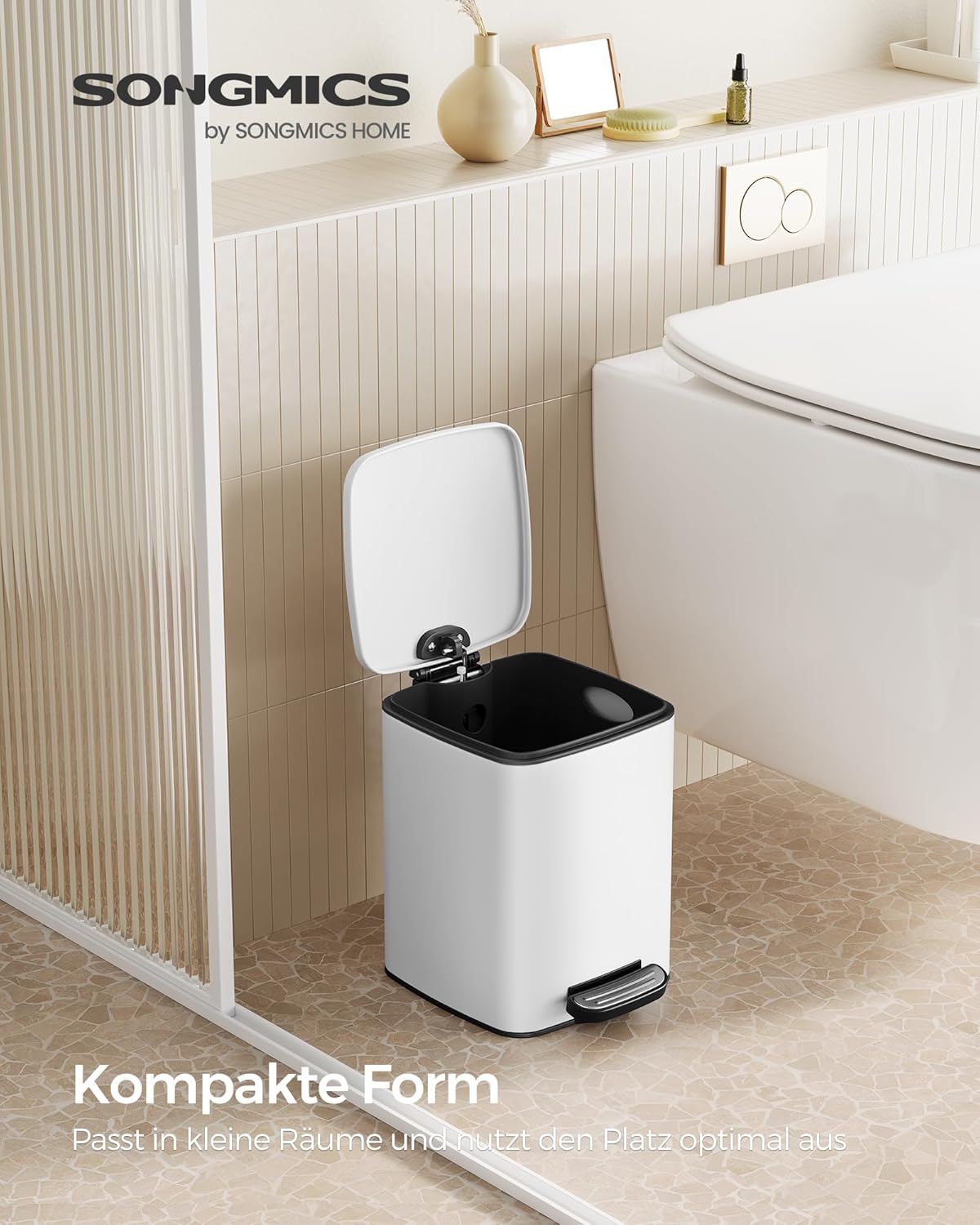 Kosmetikeimer mit Softclose und Pedal, Weiss 6 L