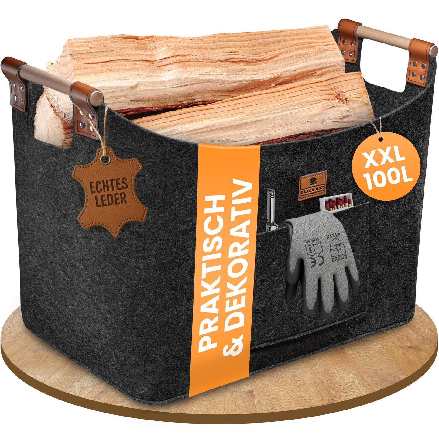 XXL-Filzkorb für Kaminholz, 100L, 100 l Anthrazit
