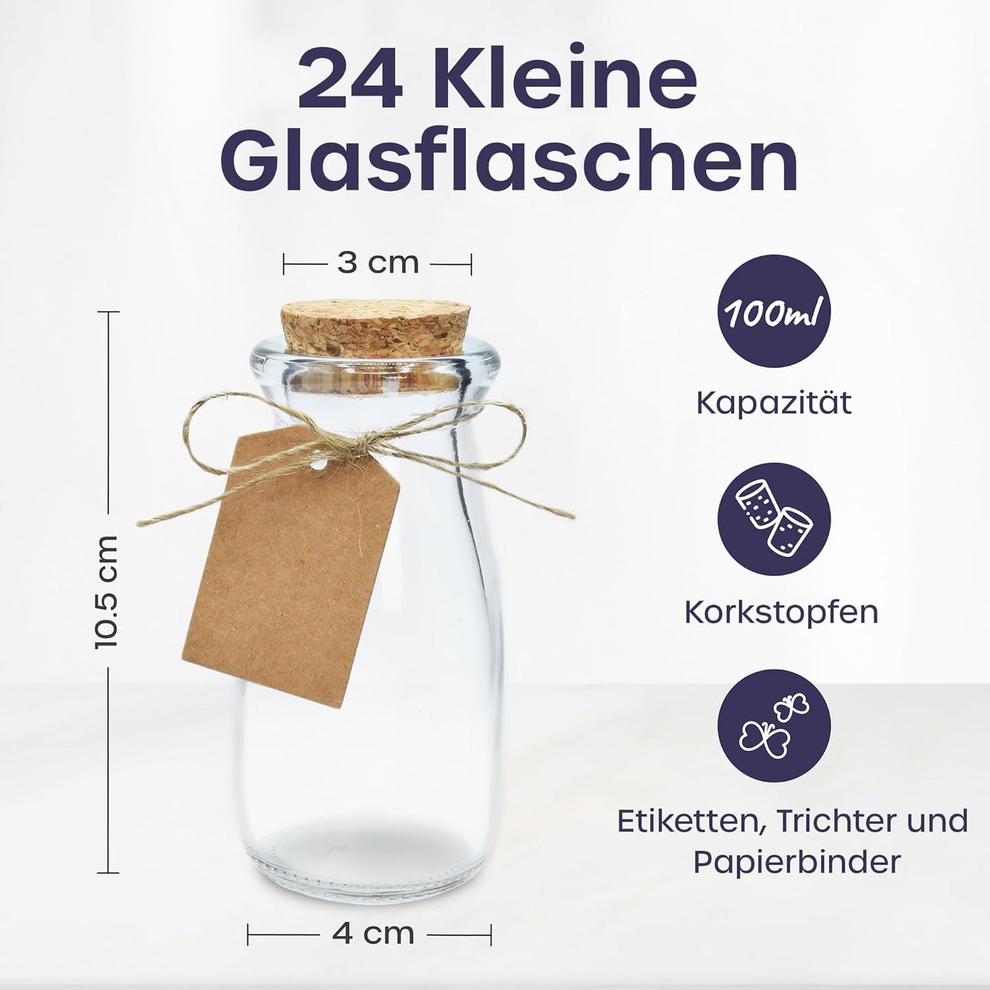 24er-Glasflaschen-Set mit Korkdeckel, 100ml - 24 Bottles