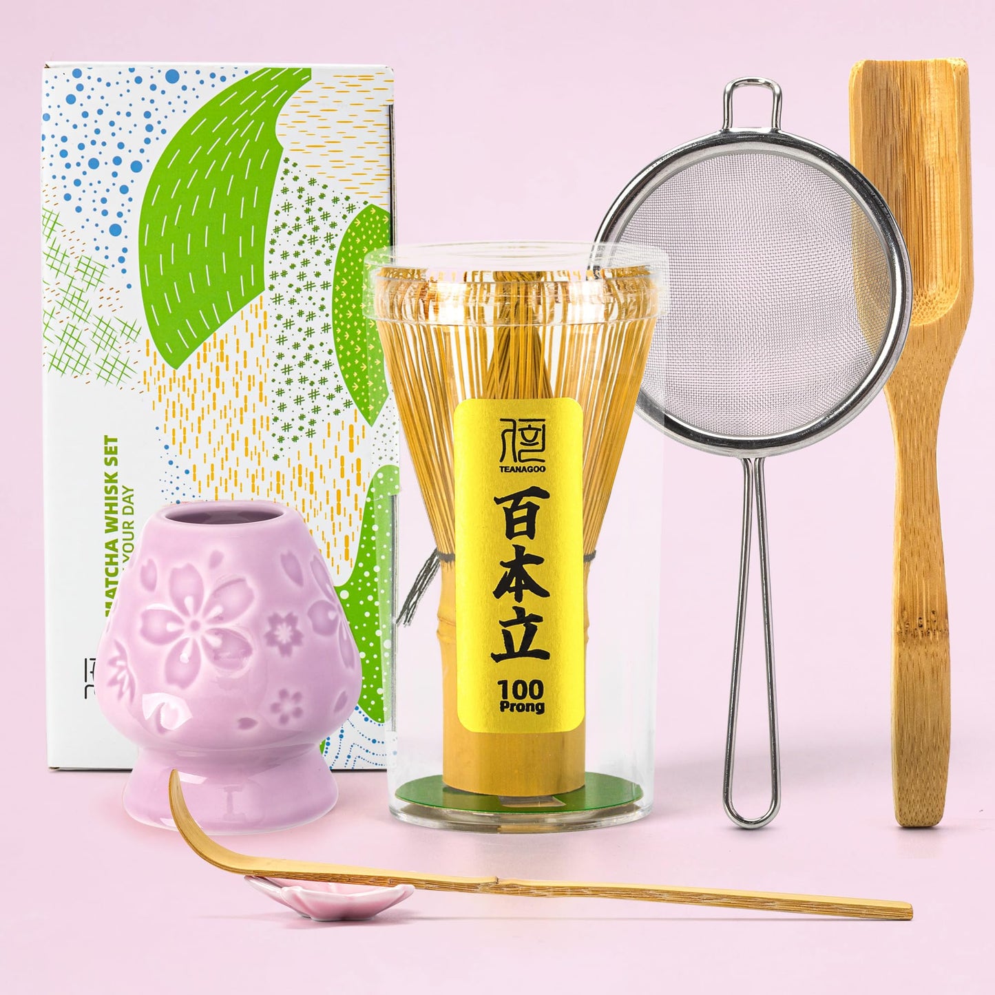 6-teiliges Matcha-Teeset, Lila Kirschblüte