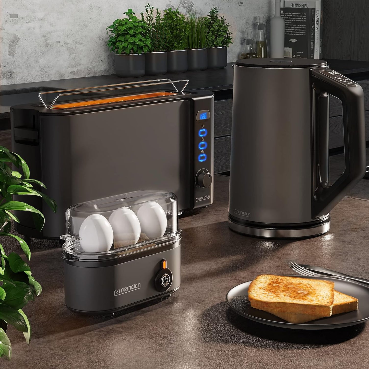 Frühstücks-Set mit Toaster, Wasser- und Eierkocher, A: Cool Grey