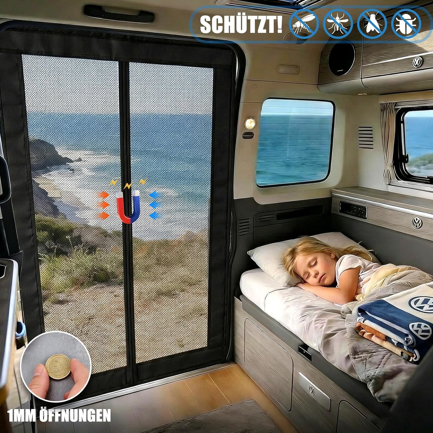 Magnetisches Moskitonetz für VW T5 und T6 Schiebetür, Schiebetür