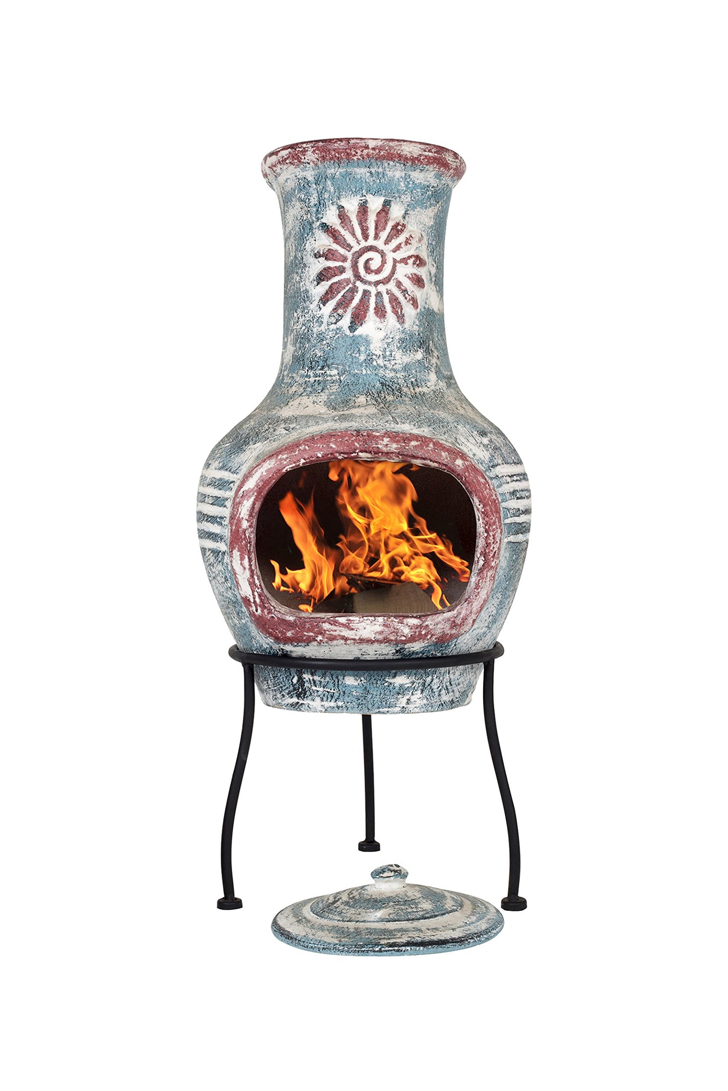 Traditioneller Swirl Clay Chimenea mit Regenabdeckung, Swirl