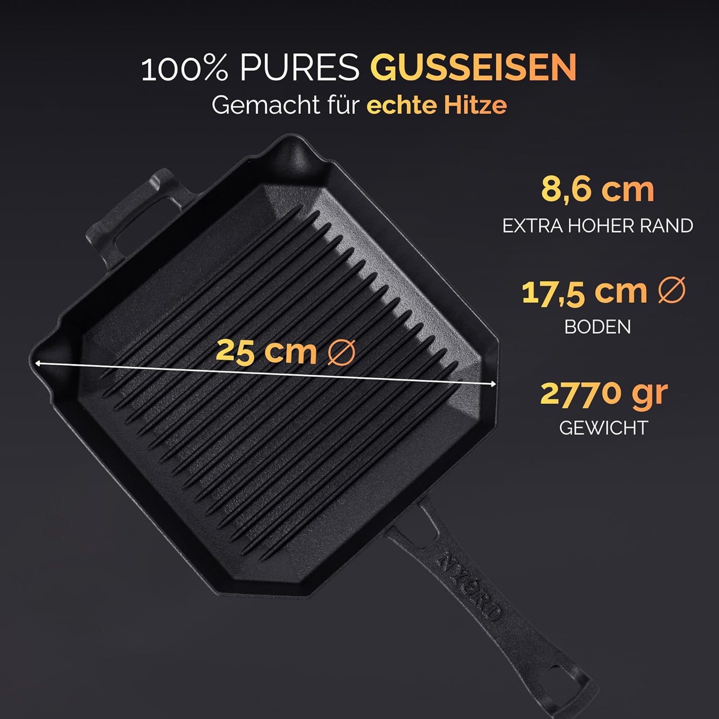 Gusseisen-Grillpfanne mit Grillrillen