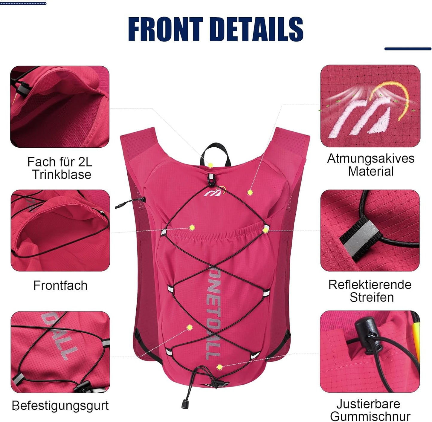 Leichte Laufweste mit Trinksystem, rosa mit trinkblase