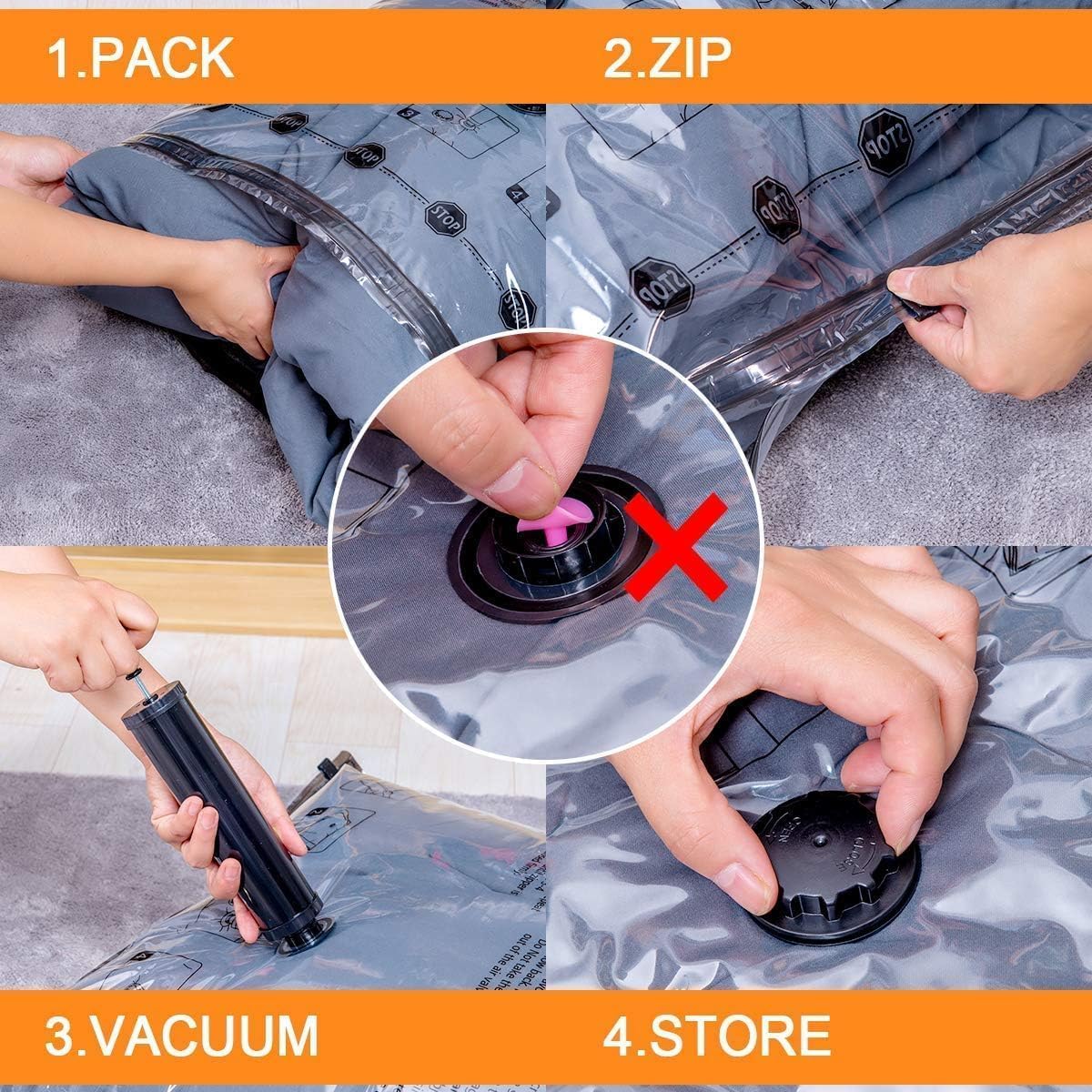 10er-Set Vakuumbeutel für Kleidung & Bettwäsche, 10 Jumbo-Epump