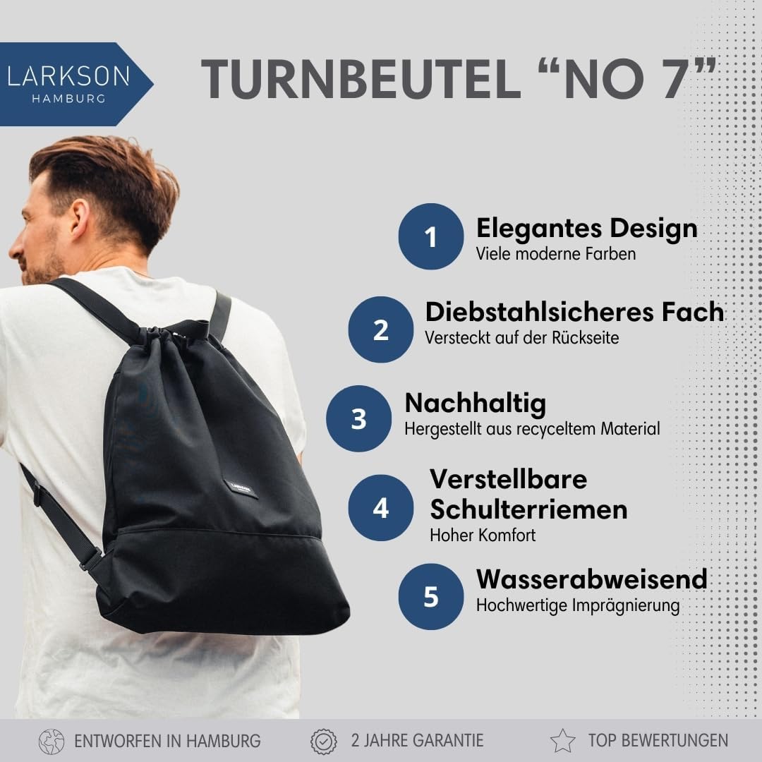 Turnbeutel No 7 mit Aussentasche, Schwarz