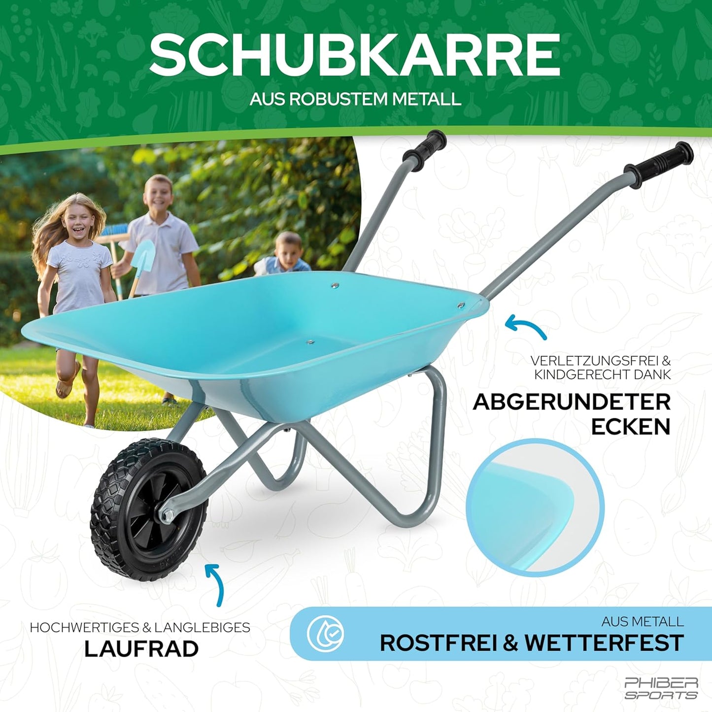 Kinderschubkarre & Gartenwerkzeug-Set, Schubkarre-Set