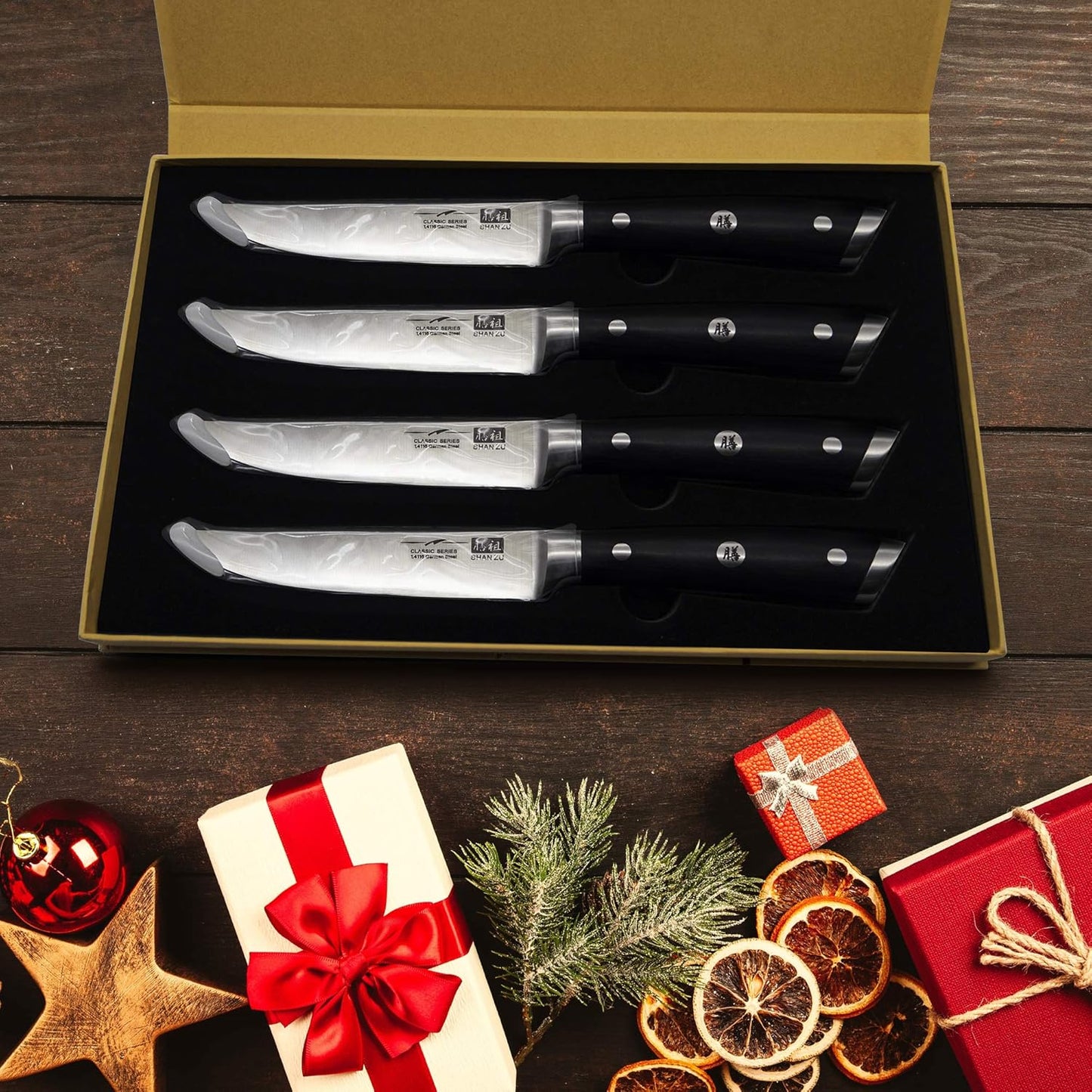 4-teiliges Steakmesser-Set, Deutscher Edelstahl Steakbesteck 4-teilig