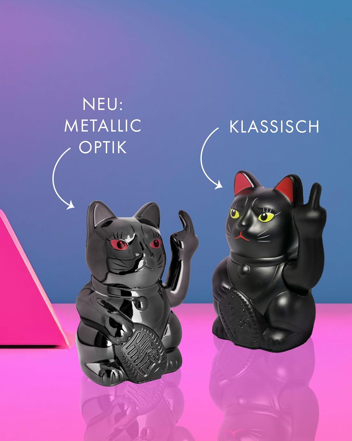 Winkekatze mit Mittelfinger, Black Shiny Finger