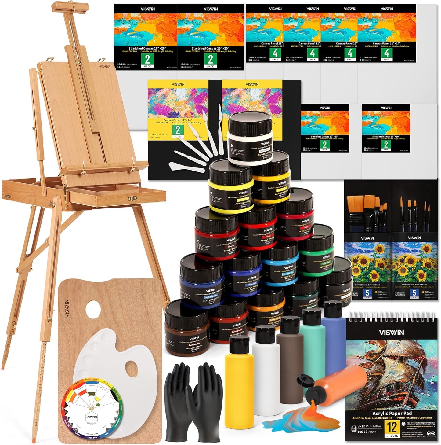 Acrylfarben-Set mit Kofferstaffelei, Deluxe kit with french easel