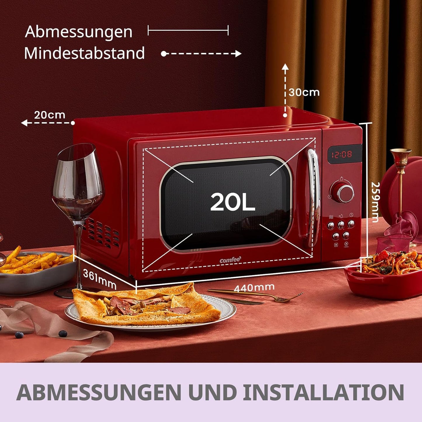 Retro-Mikrowelle CMSRO  20di rd mit Automatikmenüs
