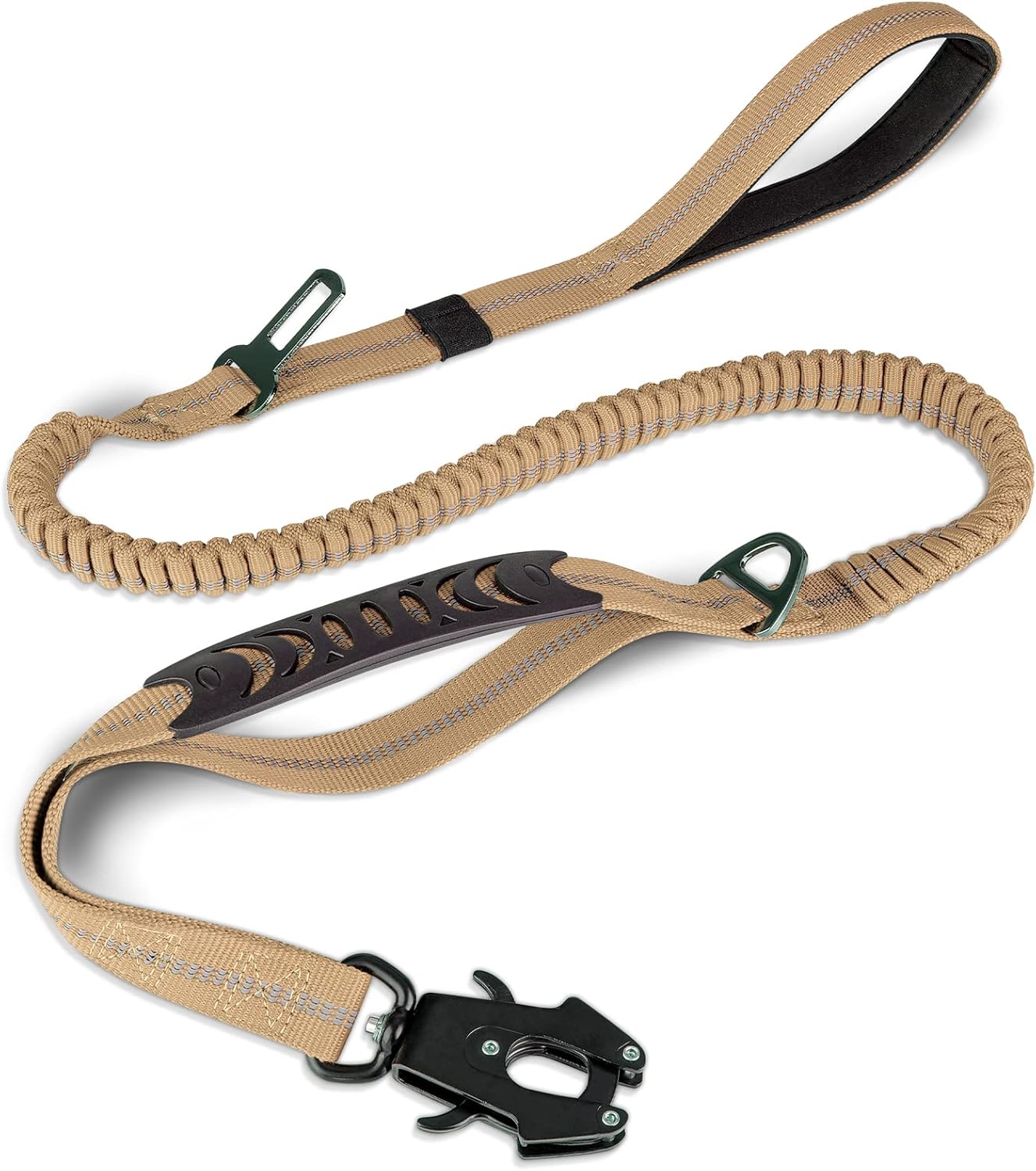 Taktische Bungee-Hundeleine mit Sicherheitsgurt, Coyote Braun
