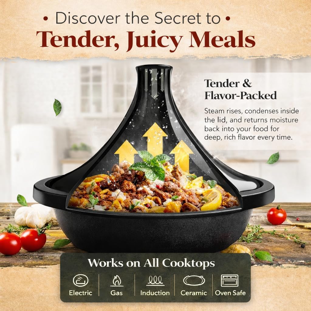 Tajine Schmortopf Induktion geeignet, 33 cm, 33cm Schwarz