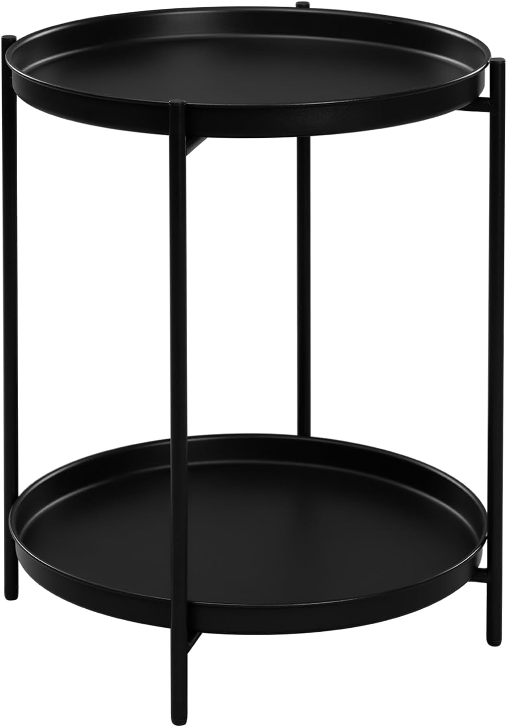 Beistelltisch mit Stauraum und abnehmbaren Tabletts, 44 x 53 cm (φ x H) Schwarz