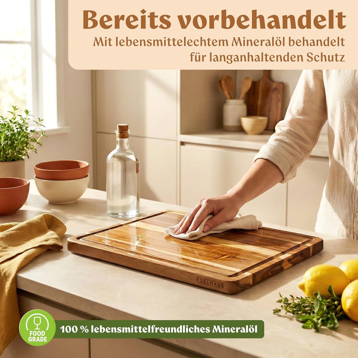 Holzschneidebrett mit Saftrille