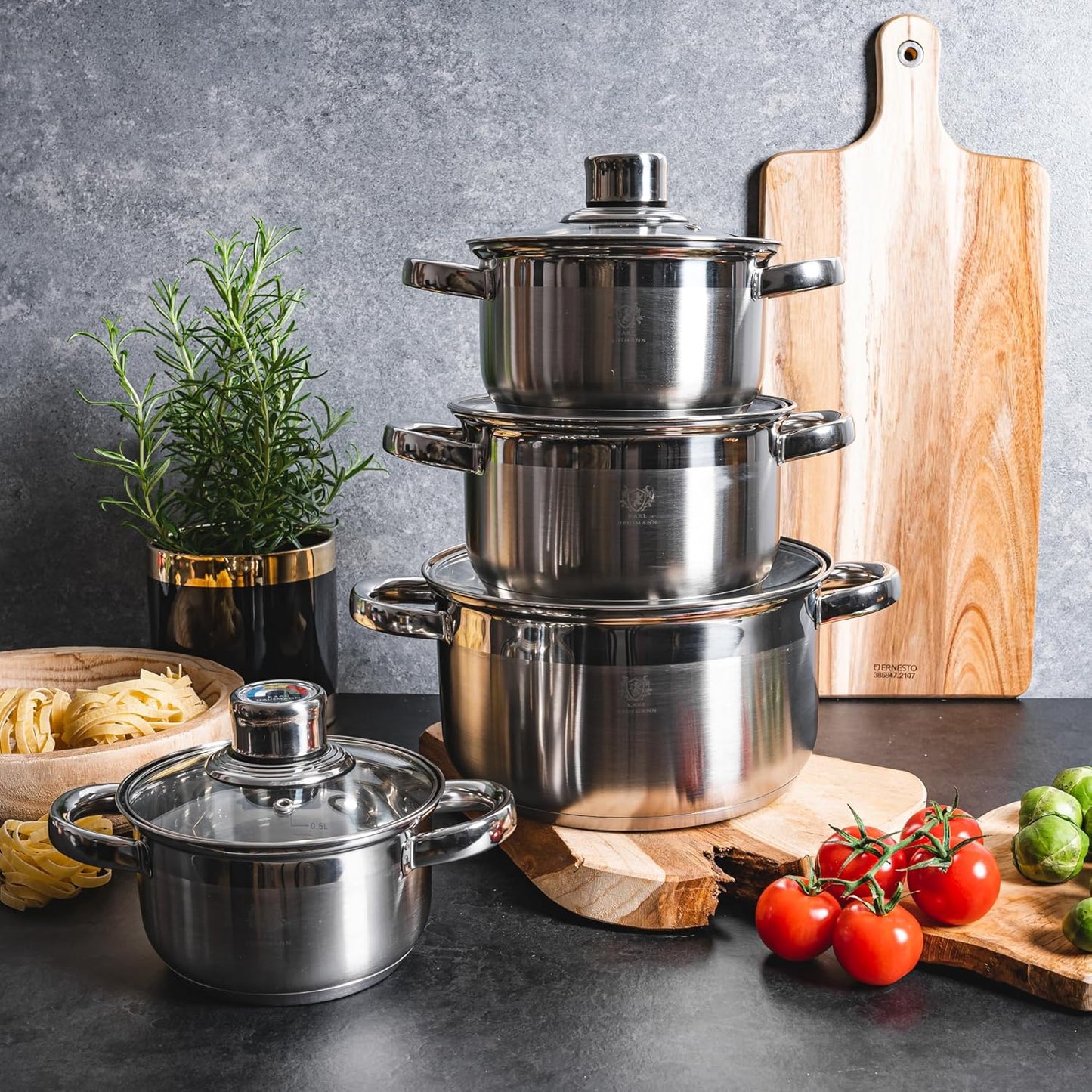 Topfset Induktion 4-teilig mit Glasdeckel