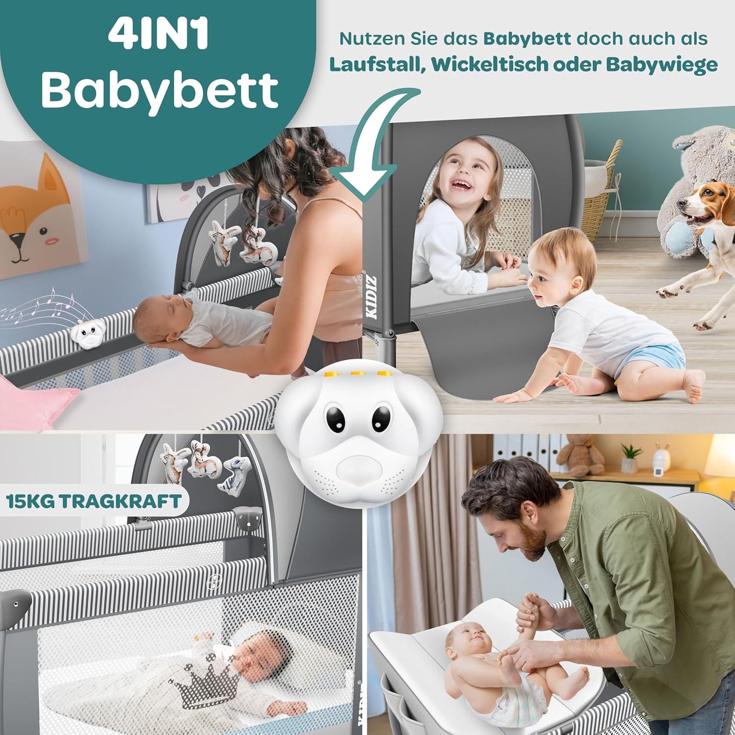 Reise-Kinderbett klappbar mit Matratze & Zubehör, Grau