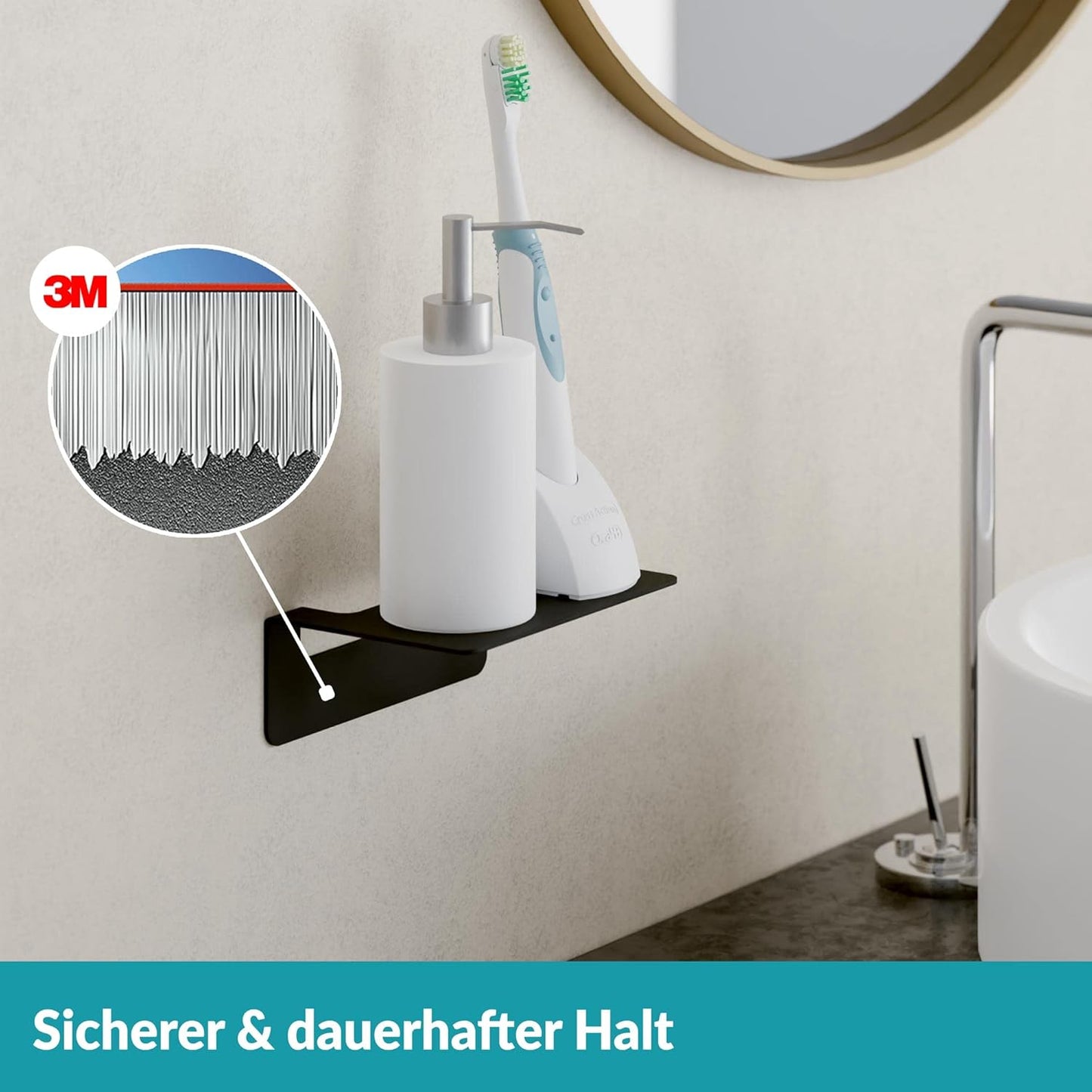 Selbstklebende Badablage, 14 cm Schwarz