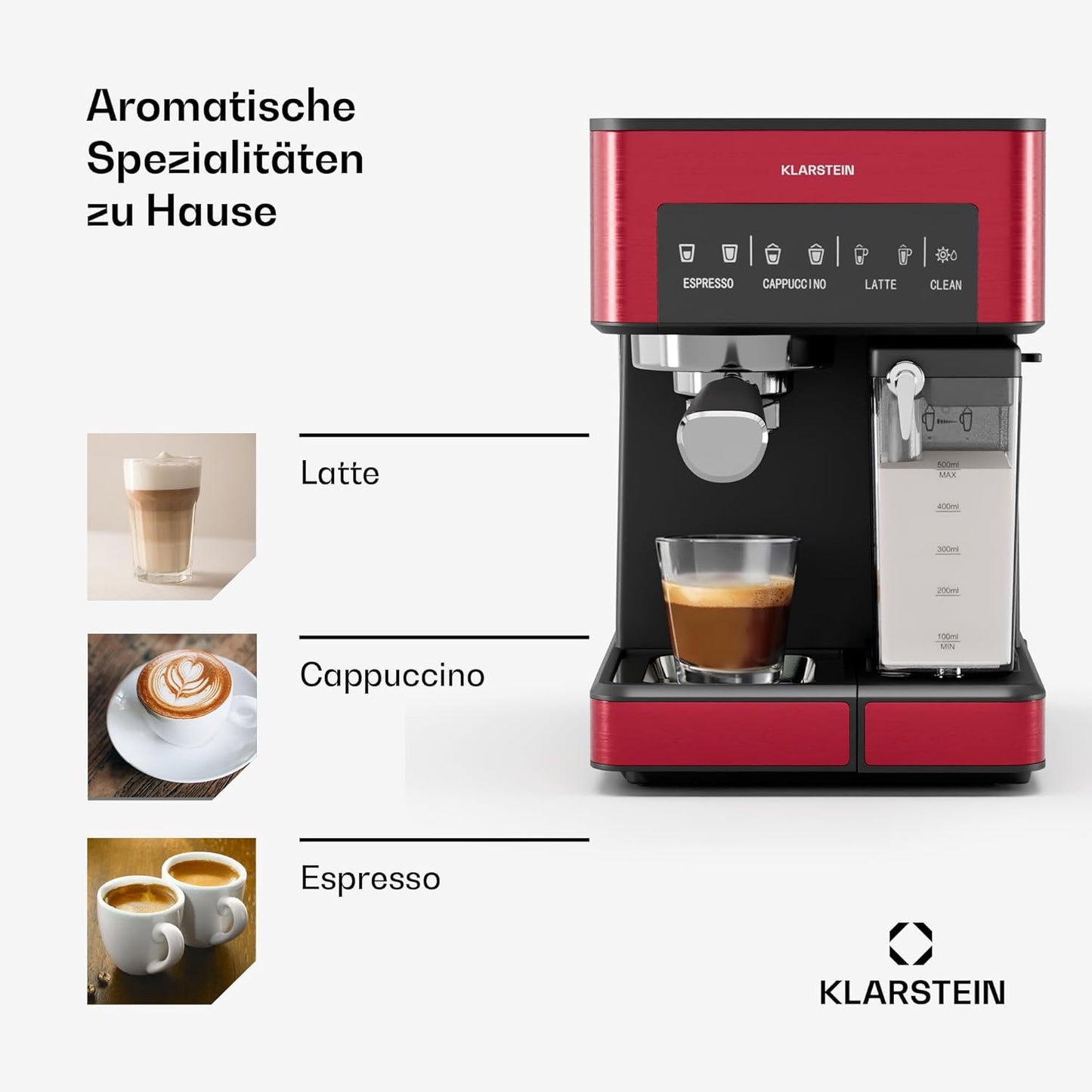 Arabica Comfort Siebträgermaschine mit Milchaufschäumer, 1.8L Rot