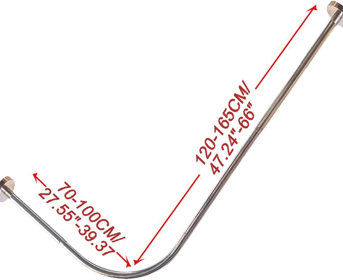 Eck-Duschvorhangstange L-förmig, ohne Bohren, verstellbar, Silber, 70–100 Cm X 120–165 Cm
