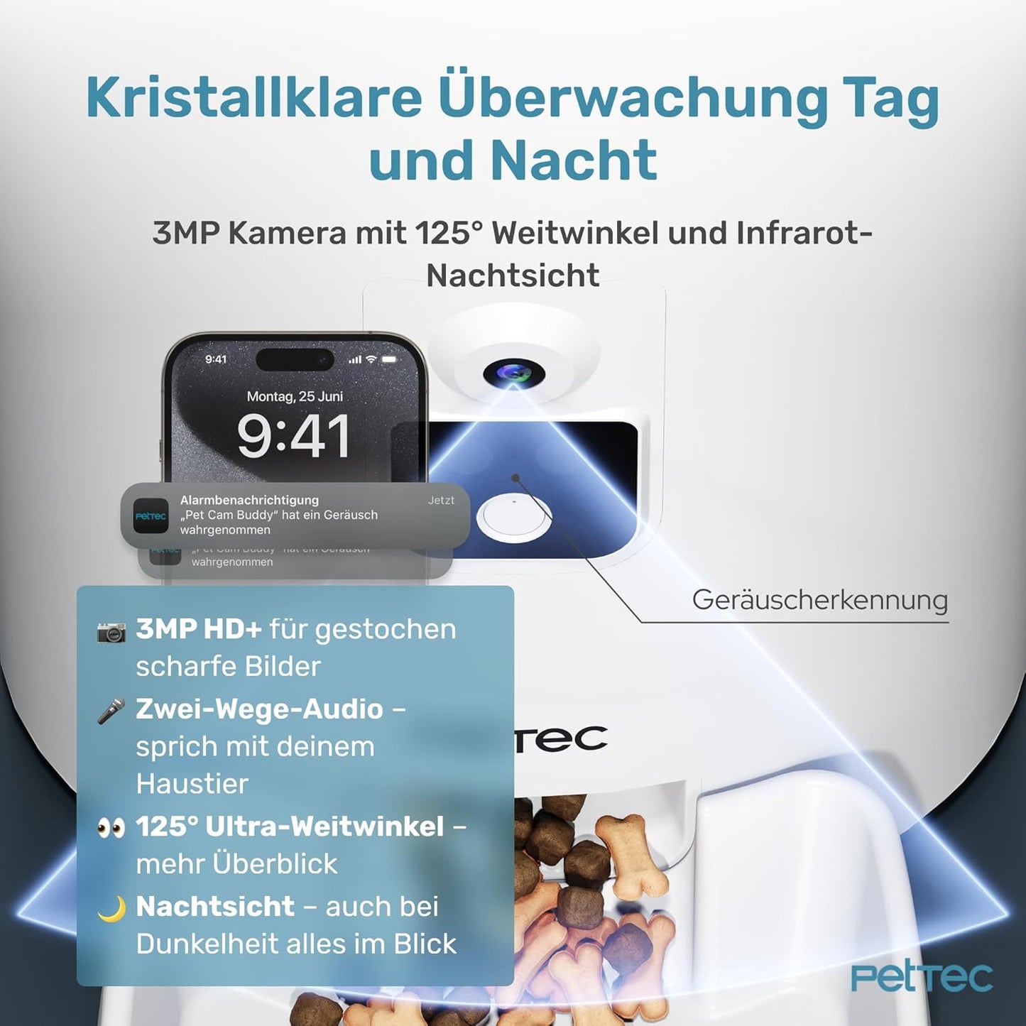 Futterautomat mit Haustierkamera, WLAN & App-Steuerung, 8L Futterautomat inkl. Kamera