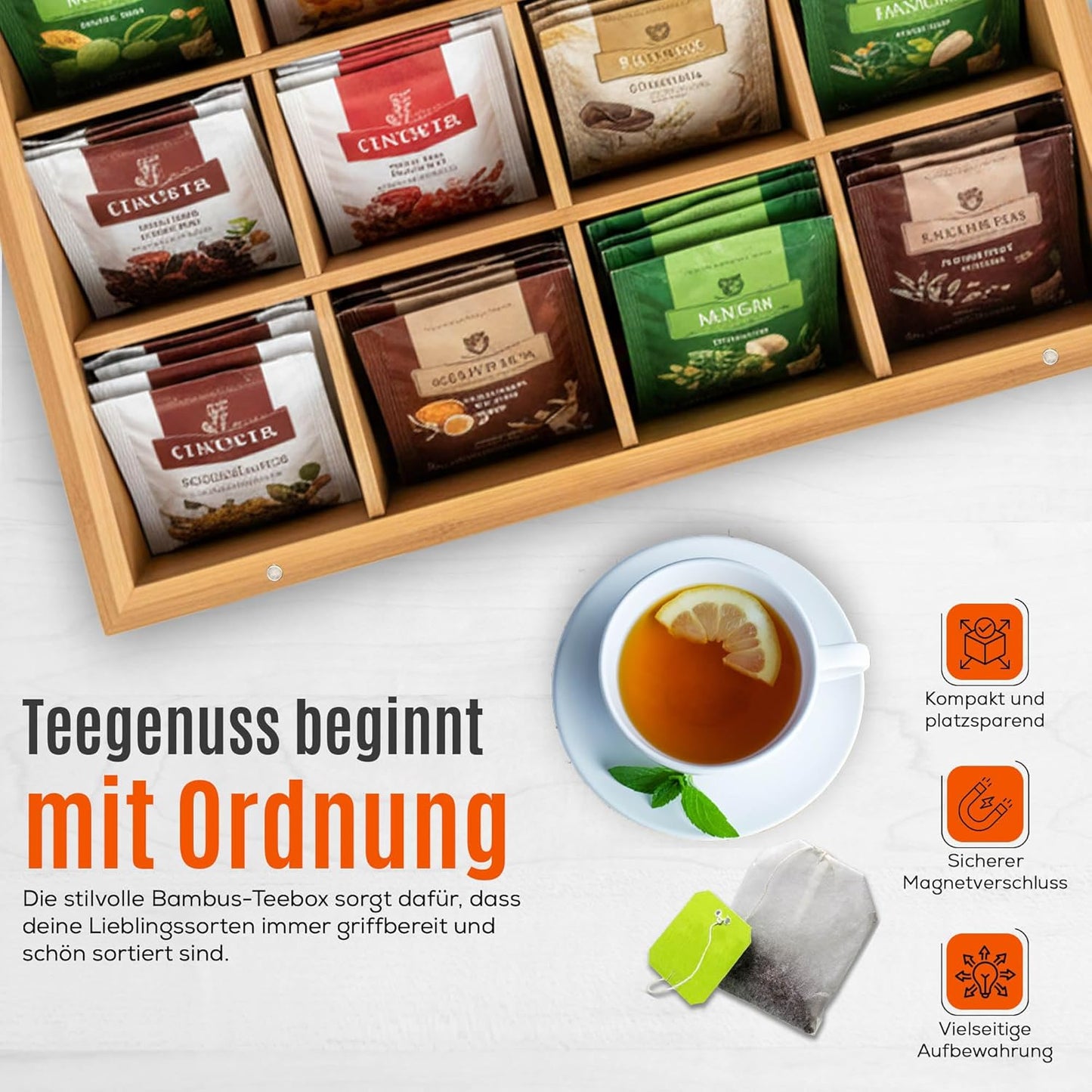 Teebox mit 12 Fächern & Sichtfenster, 12 Fächer