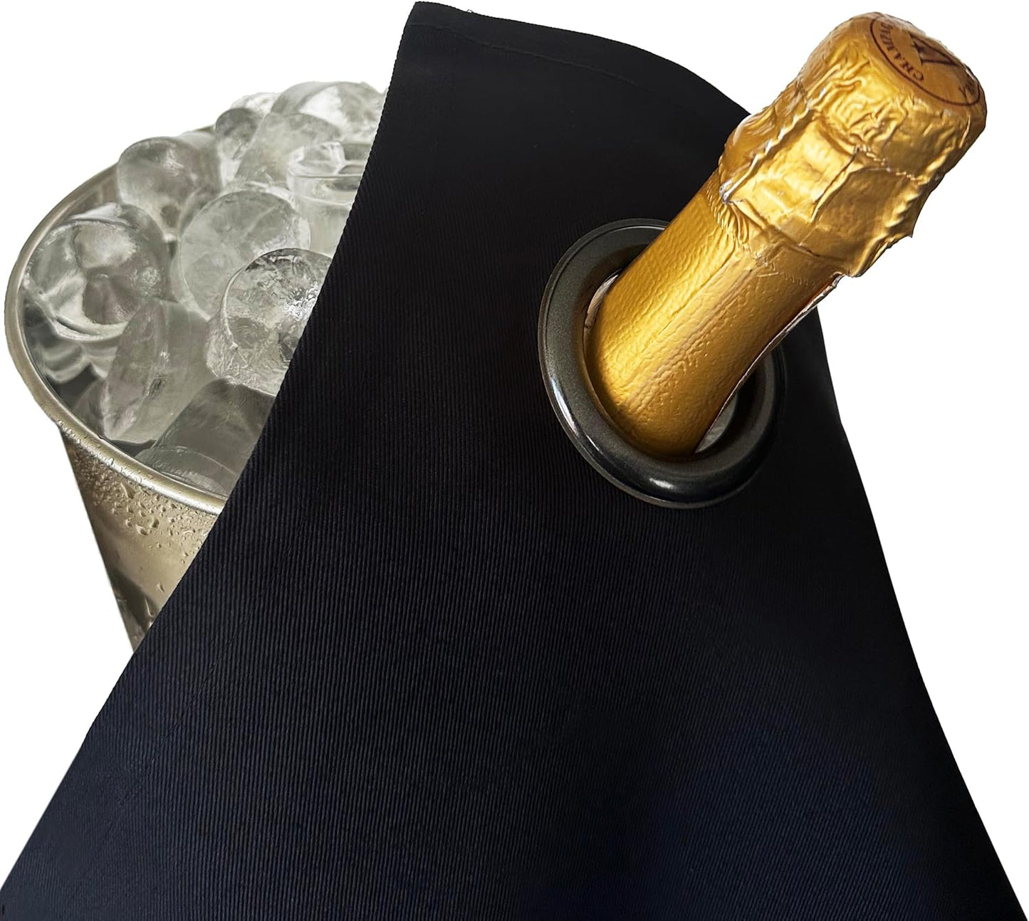 Flaschentuch mit Metallring für Eiskübel, Schwarz mit Anthrazitfarbenem Metallring 1 Stück
