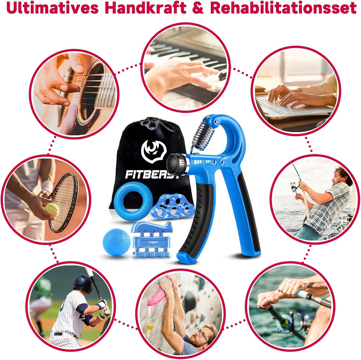 5-teiliges Handtrainer-Set für Finger- und Griffkraft, Hell Blau