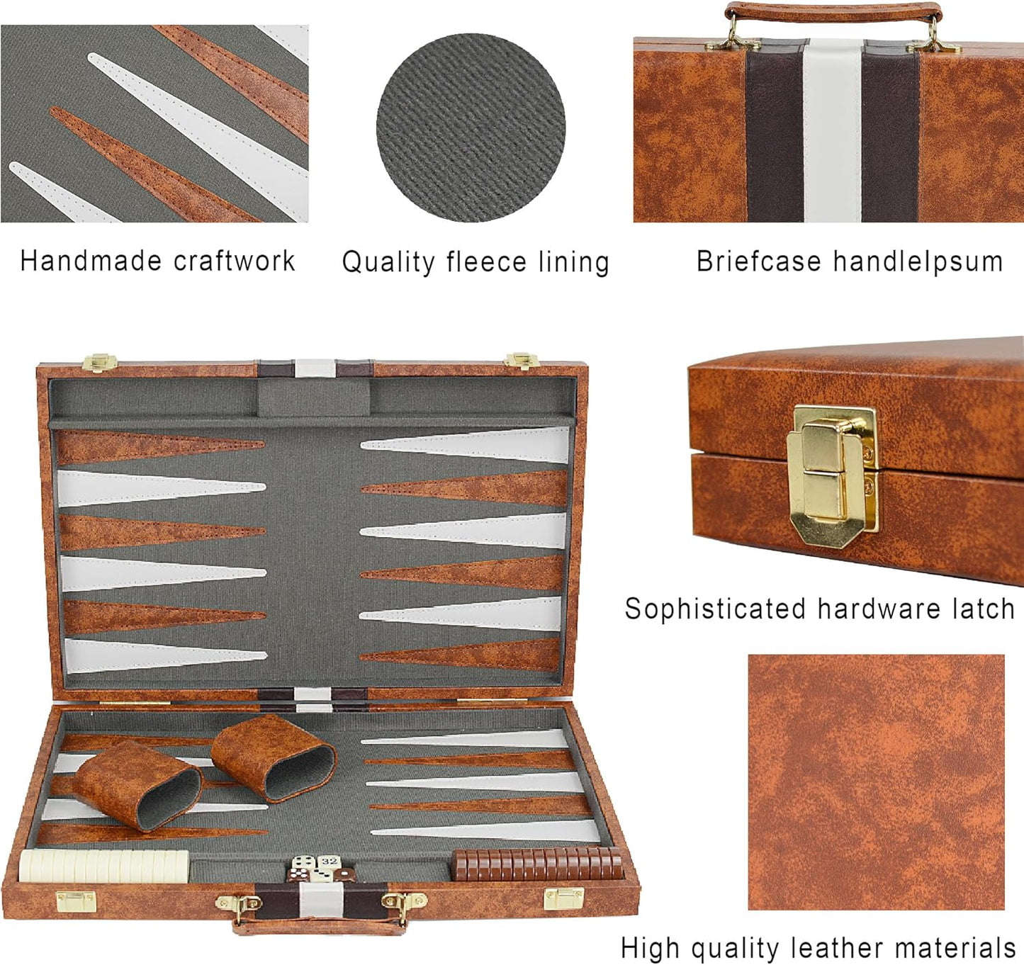 Backgammon-Koffer Reise-Spielset, Braun