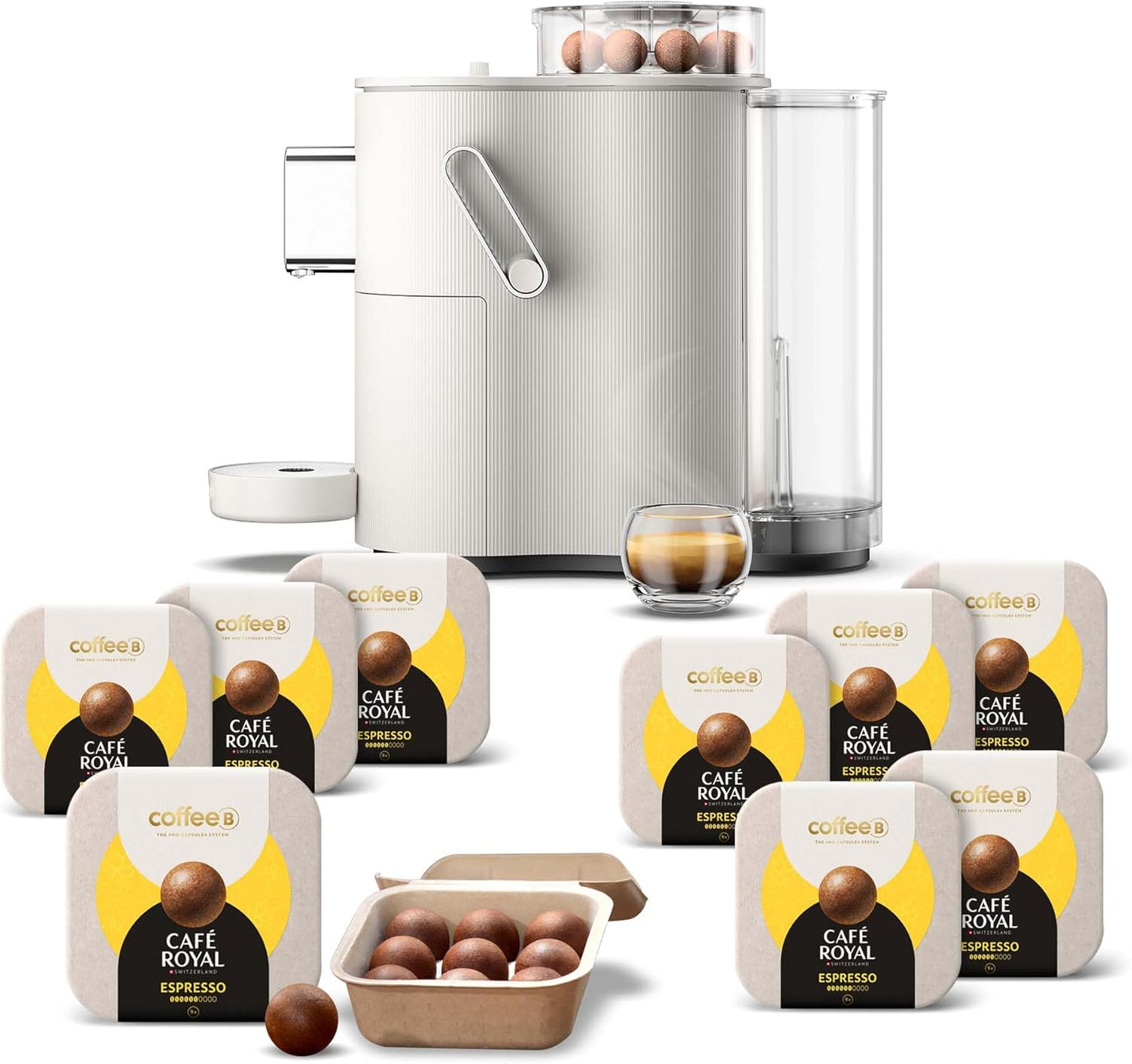 Kaffeemaschine Globe mit 90 kompostierbaren Espressobällen, Weiß +90 Bälle ESPRESSO
