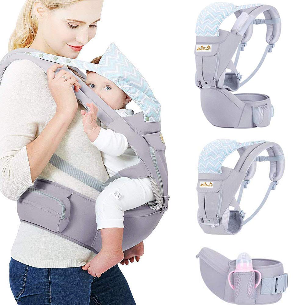 Ergonomische Babytrage mit Hüftsitz, Grau mit Hüftsitz