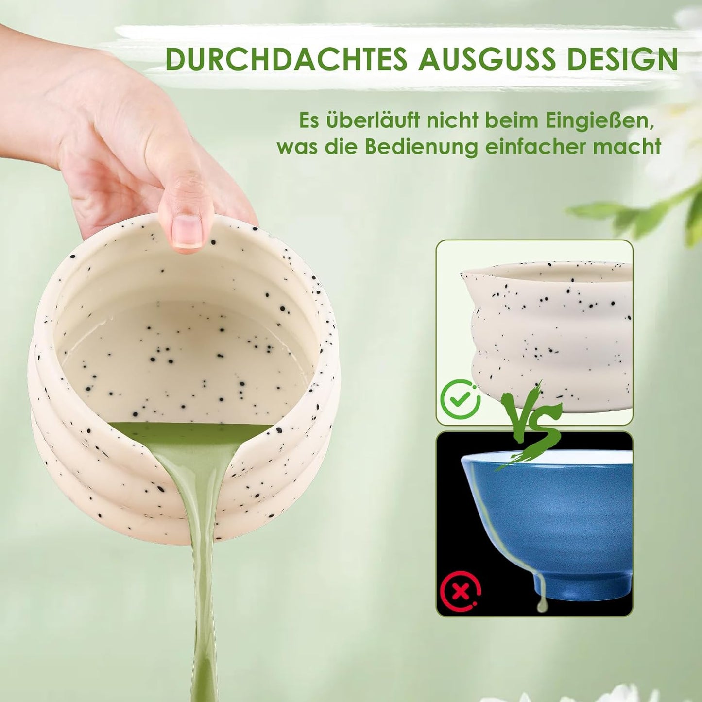5-teiliges Matcha Tee Set mit Schale und Bambusbesen