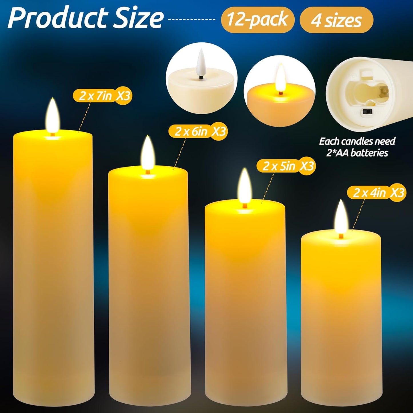 12 Stück LED-Stumpenkerzen-Set mit Fernbedienung, Schwarze Docht-outdoor-kerze-12pcs