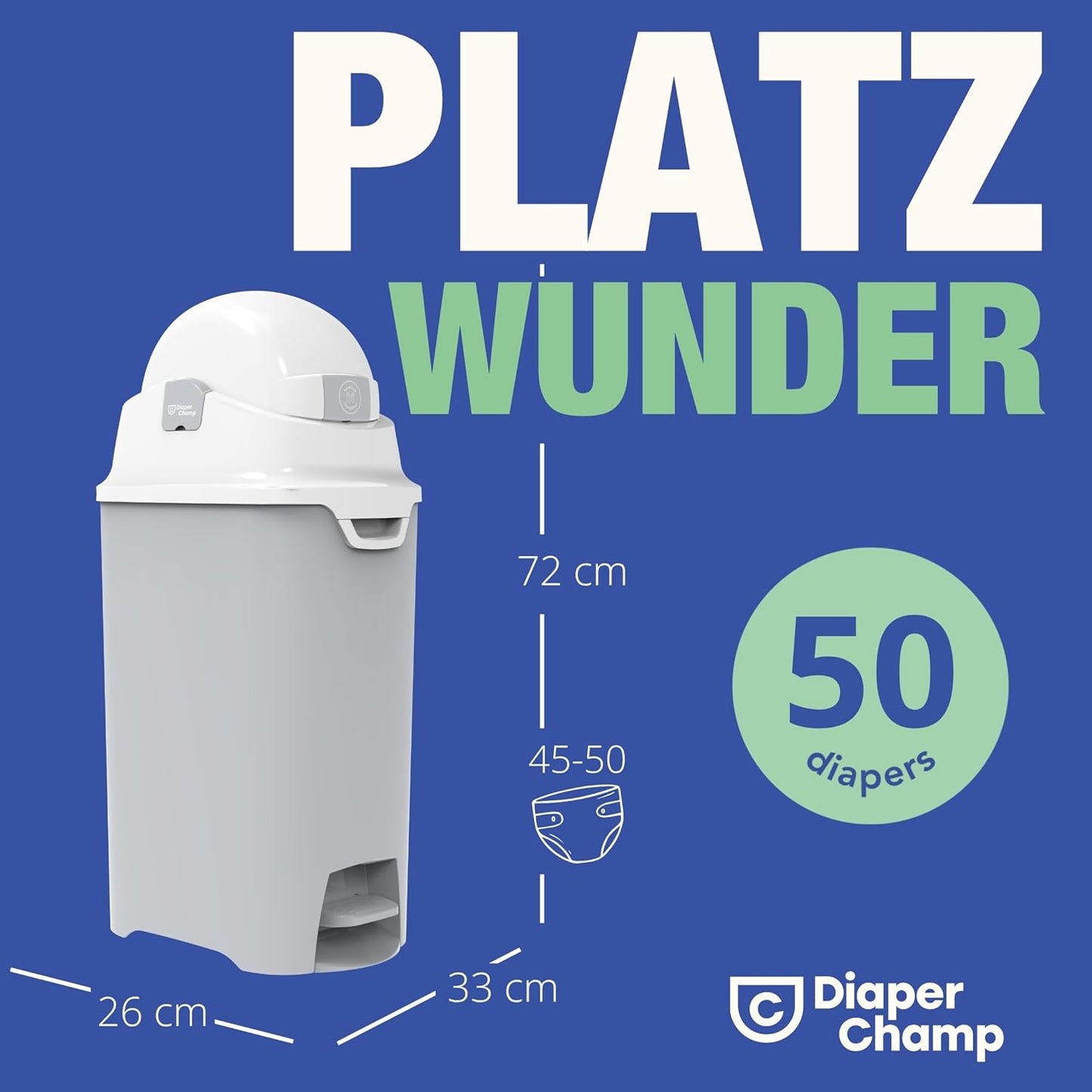 Windeleimer DIAPER CHAMP ONE, geruchsdicht, handfrei, silber