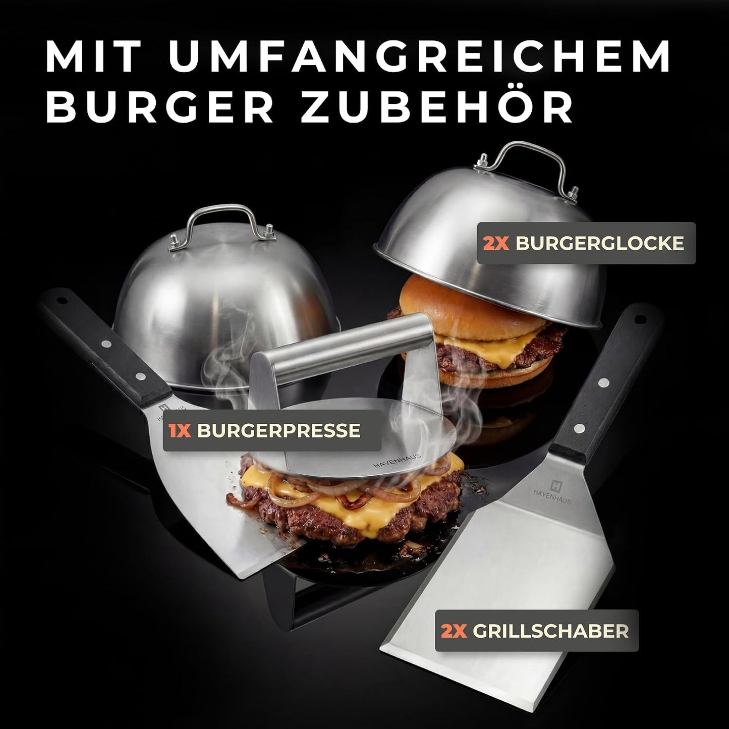Grillplatte & Smash Burger Set, 5mm: Premium Grillplatte + Smash Burger Set Xxl