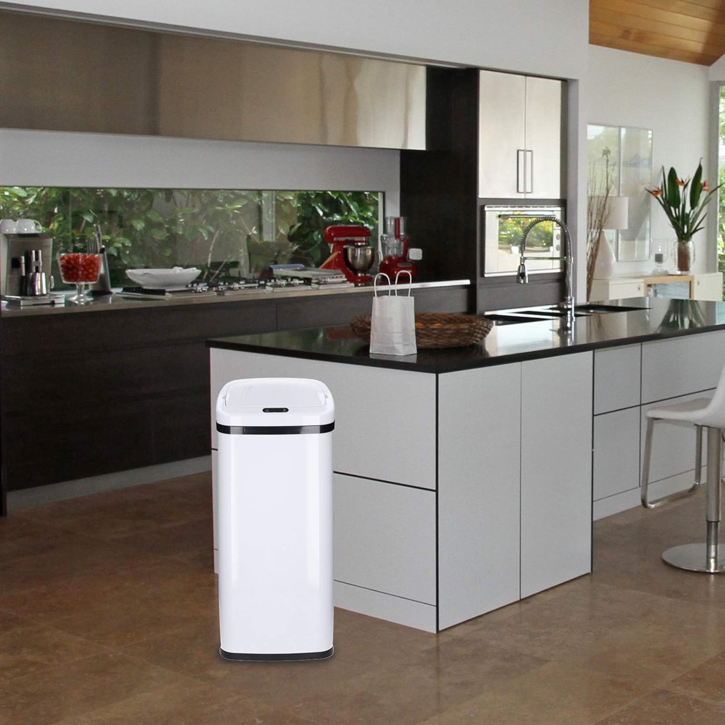 Automatischer Sensor-Mülleimer, 40 Liter|Weiss - Rechteckig