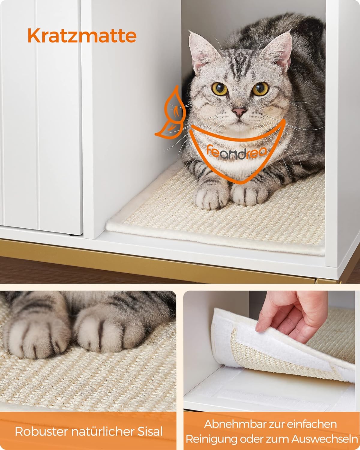 Katzentoiletten-Schrank, 80 x 50 x 55 cm Weiß + Goldfarben