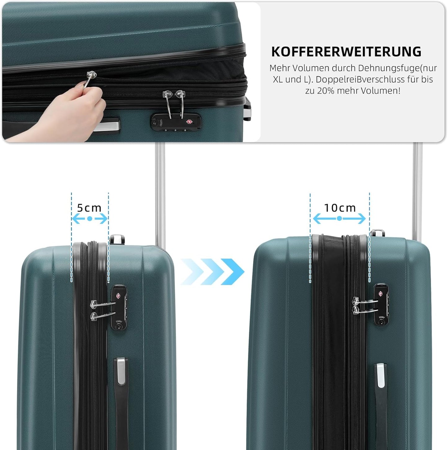 3-teiliges Trolley-Reisekofferset, Dunkelgreen