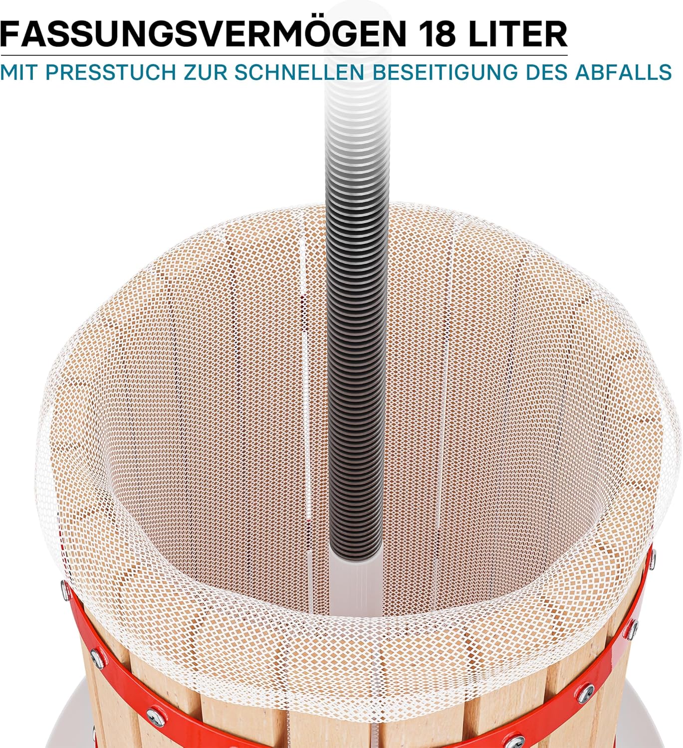18L Obstpresse aus Buchenholz, 18 l + 1 Presstuch Manuell