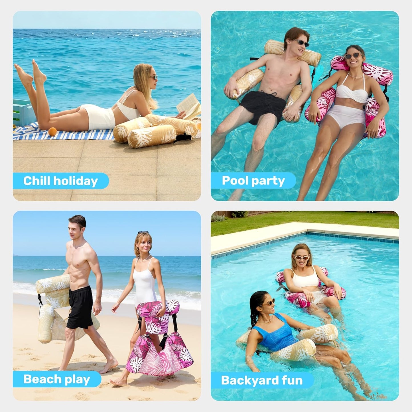 Aufblasbare Pool-Schwimmsitze 2er-Set für Erwachsene, Champagner, Rosa