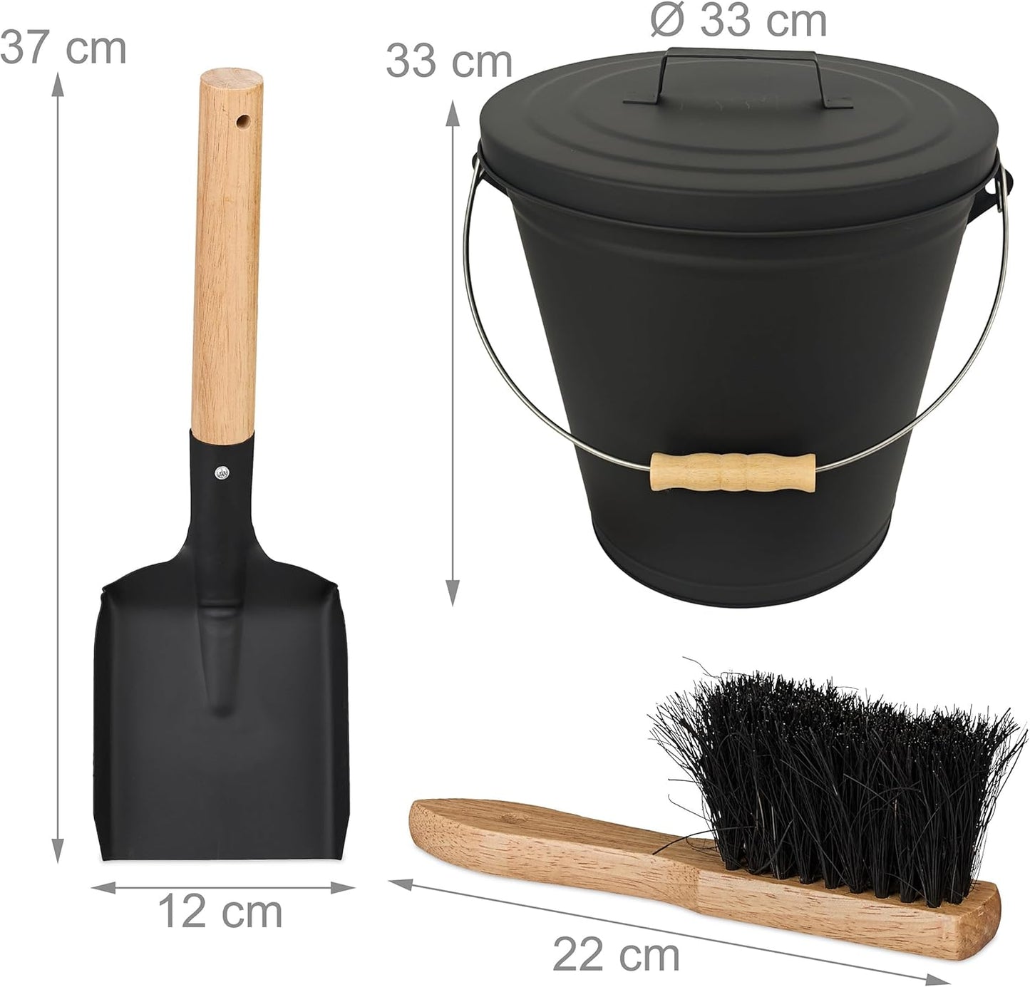 Ascheeimer-Set mit Besen & Schaufel, 20 Liter