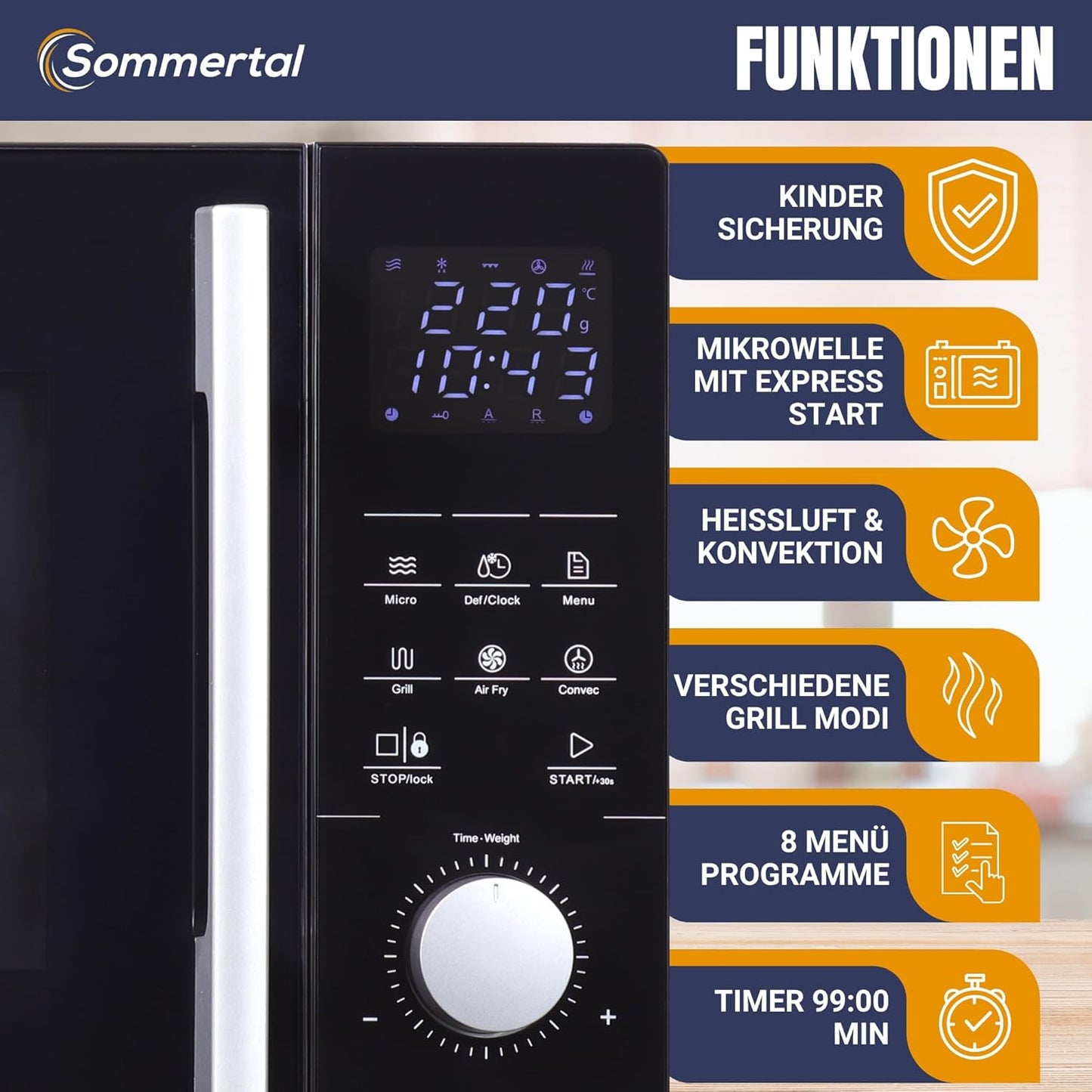 4in1 Mikrowelle MW2200 mit Grill und Heissluft-Funktion