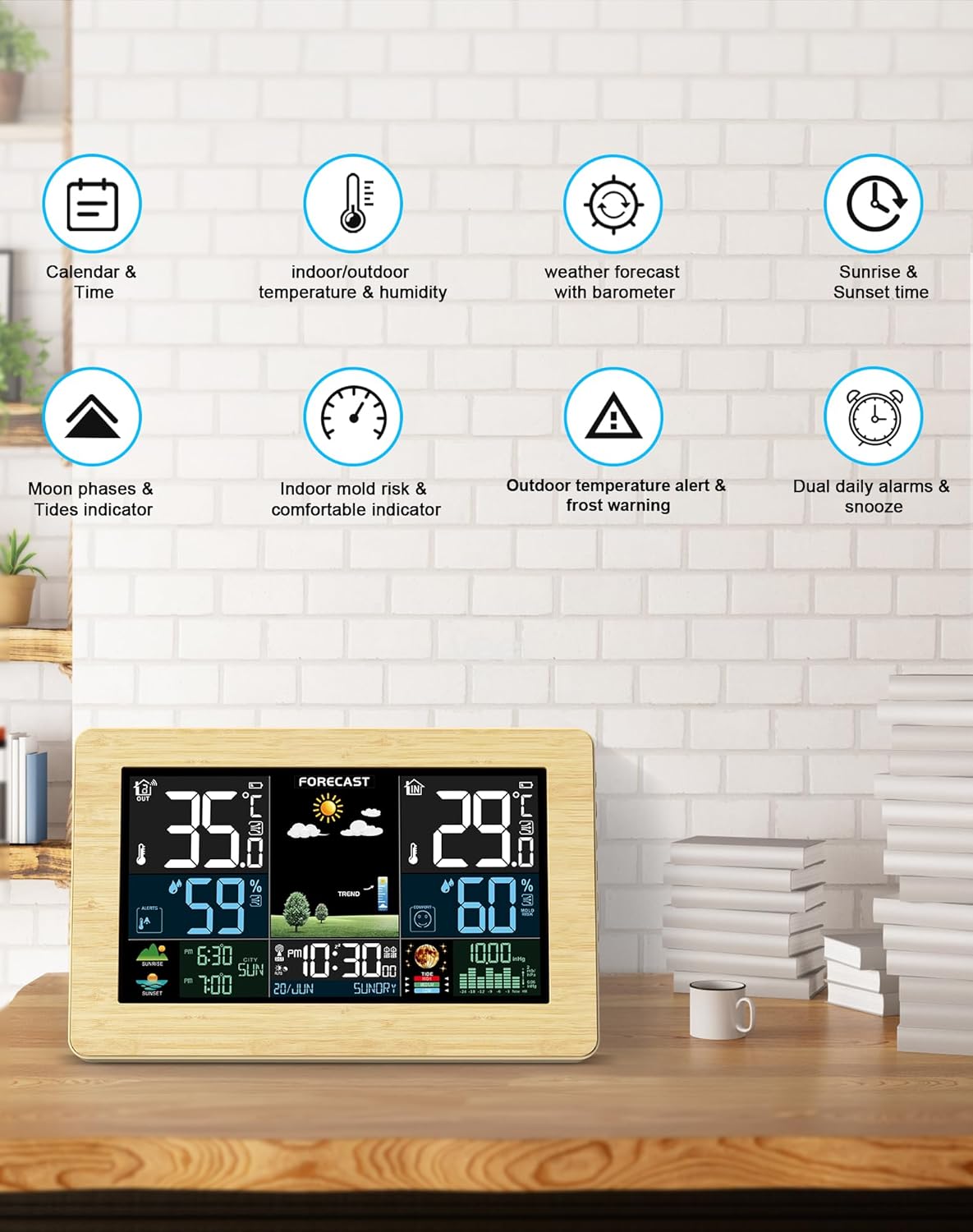 Funk-Wetterstation mit Aussensensor und Farbdisplay, Khaki