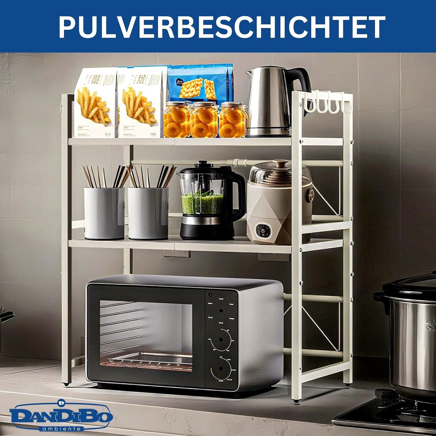 Verstellbares Mikrowellenregal 3-stufig, Weiss 3 Stufig / Höhe 78 cm