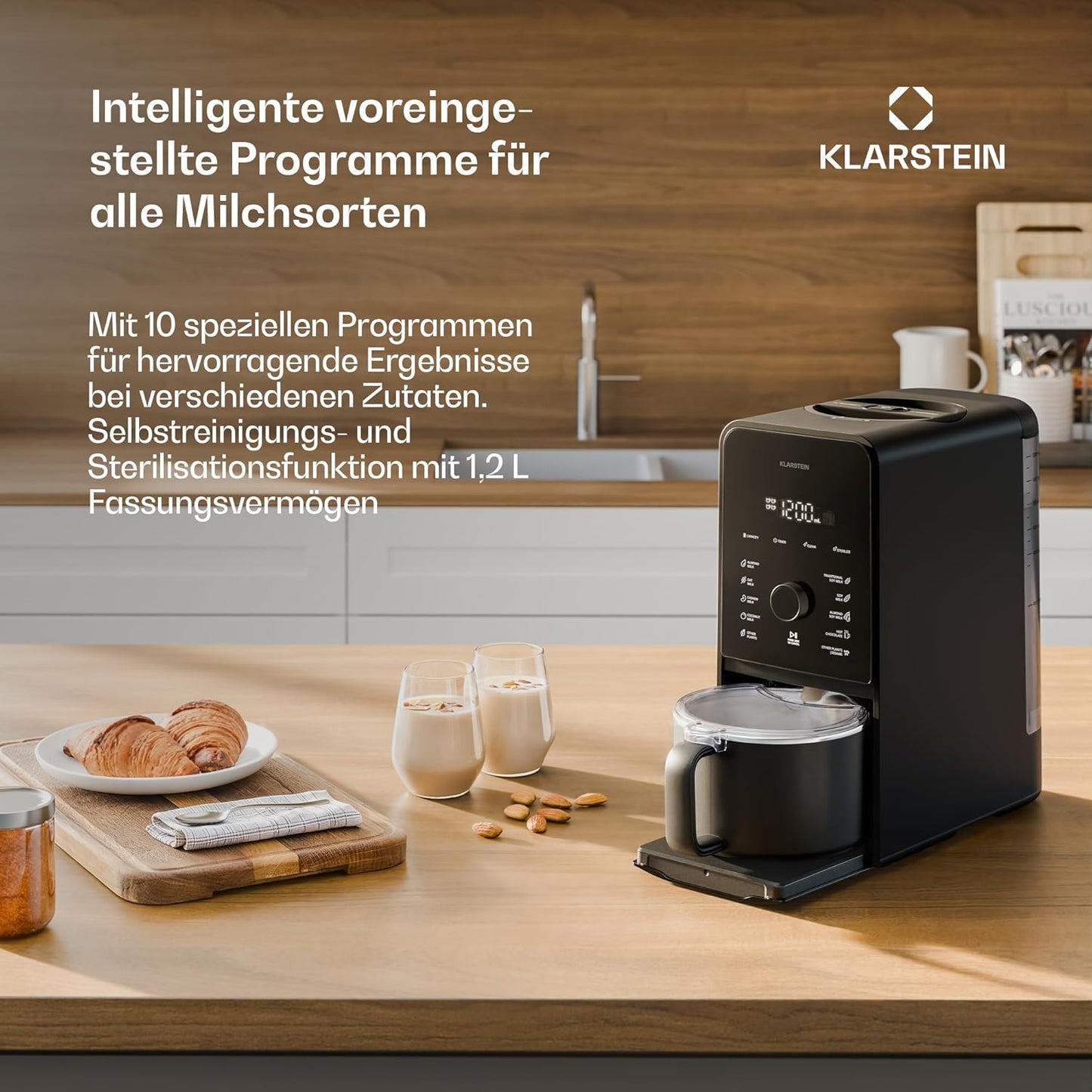 Marcia Touch Pflanzenmilchbereiter mit 12 Programmen, Schwarz | 6 Klingen